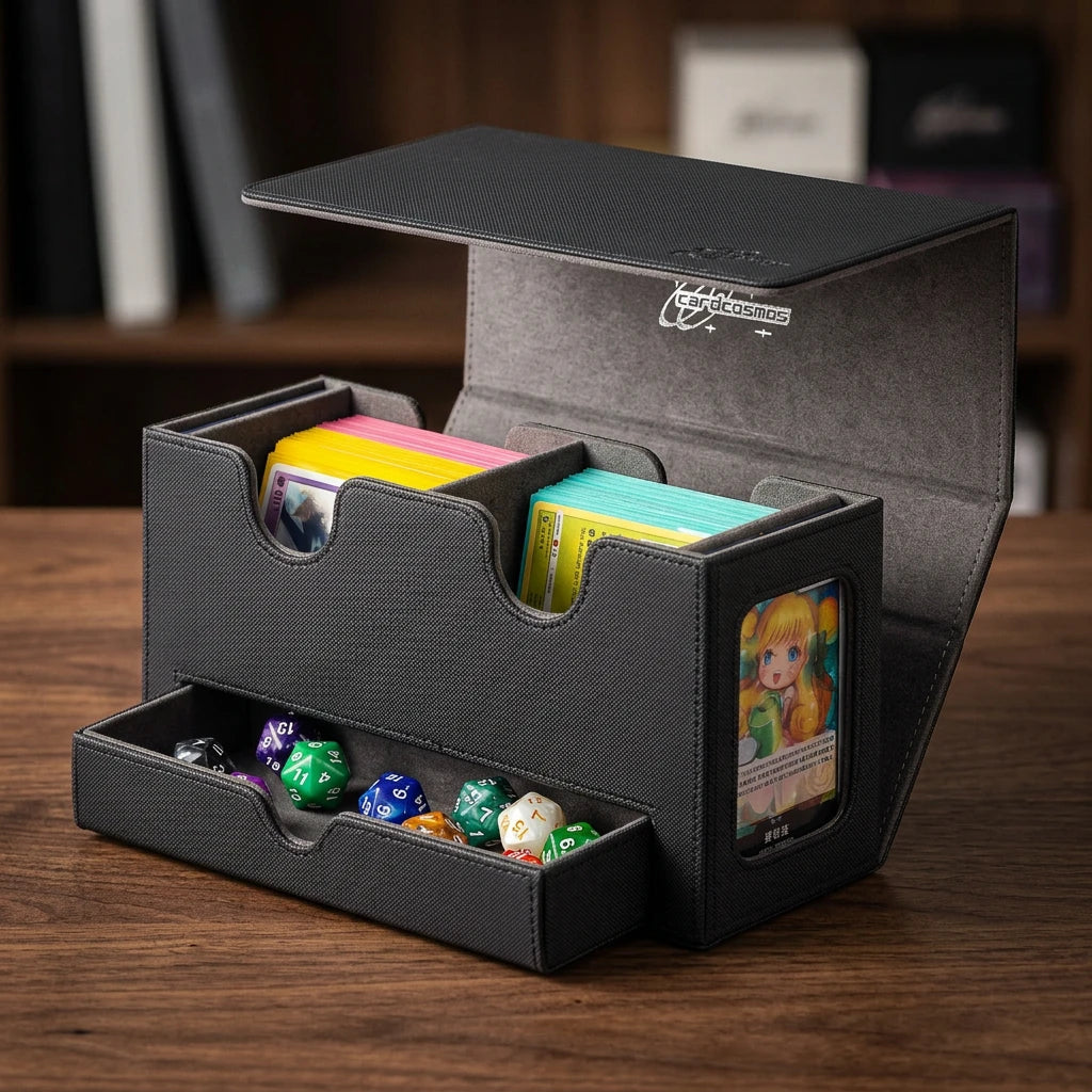 cardcosmos - Deck box premium 200+ Vassoio per Dadi Nero