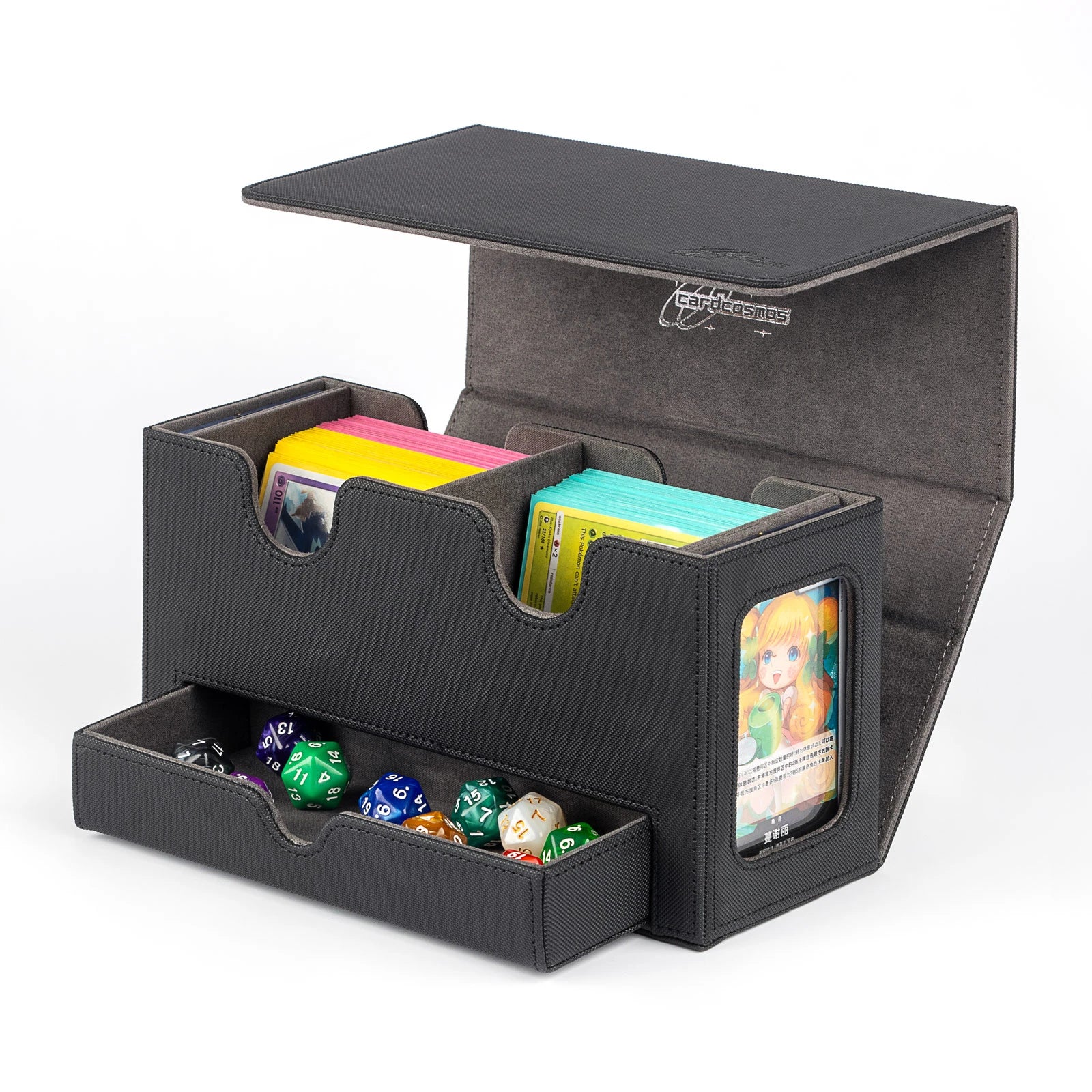 cardcosmos - Deck box premium 200+ Vassoio per Dadi Nero