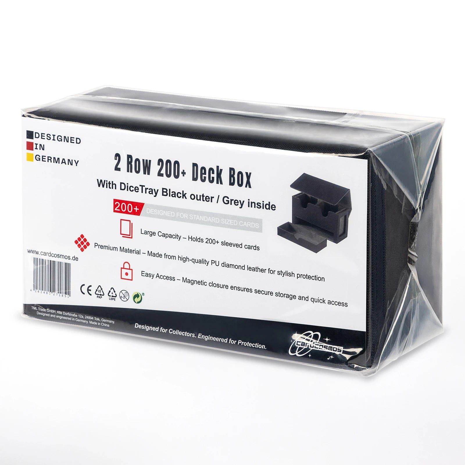cardcosmos - Deck box premium 200+ Vassoio per Dadi Nero