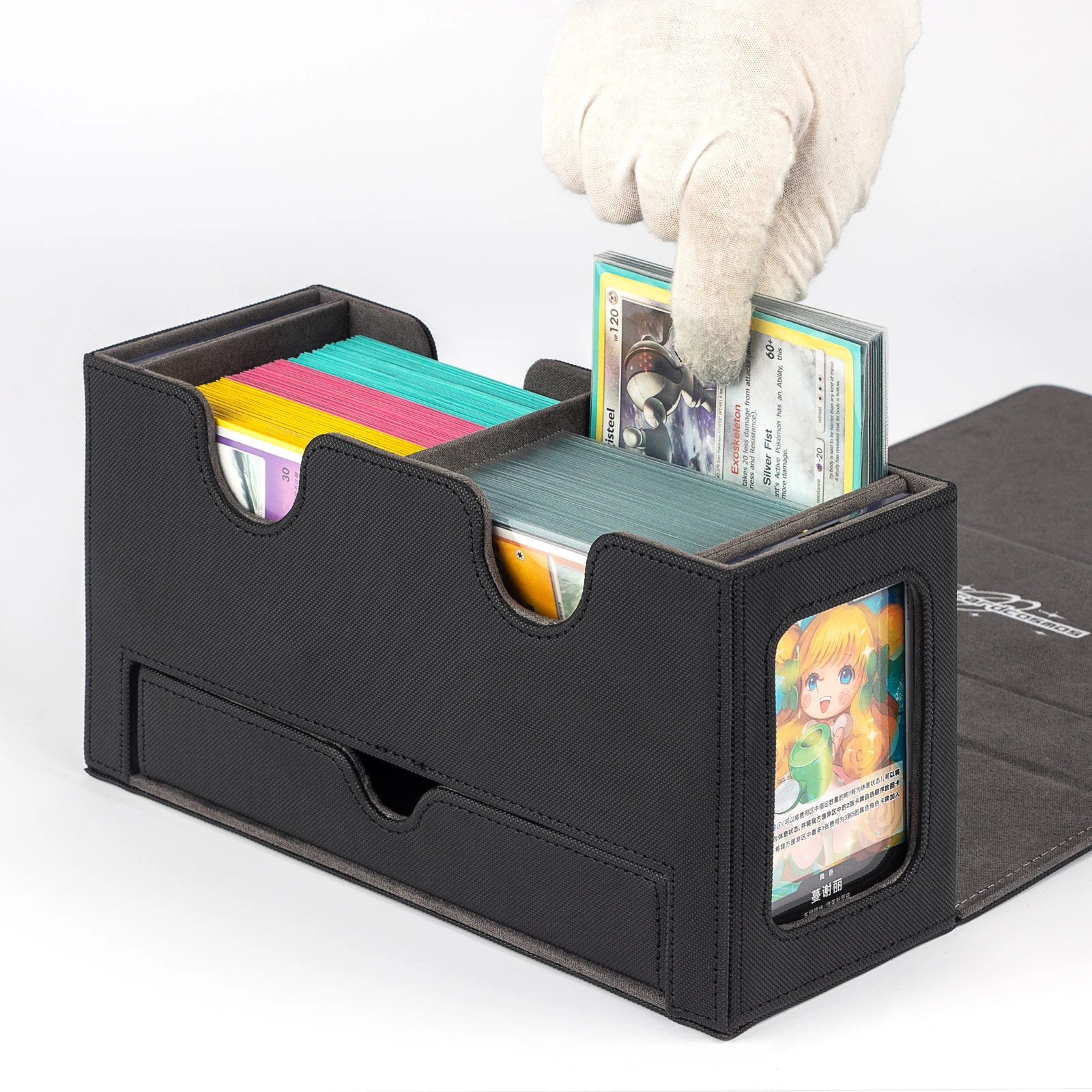 cardcosmos - Deck box premium 200+ Vassoio per Dadi Nero