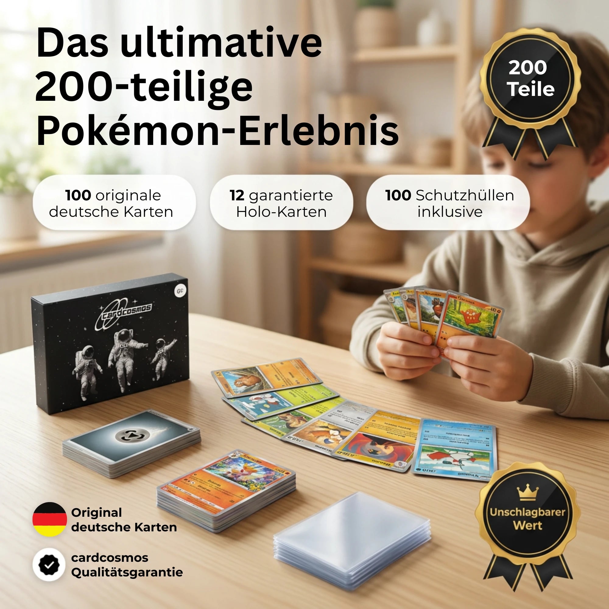 Set di carte Pokémon Tedesco – 100 carte incl. 12 Holo + 100 bustine protettive