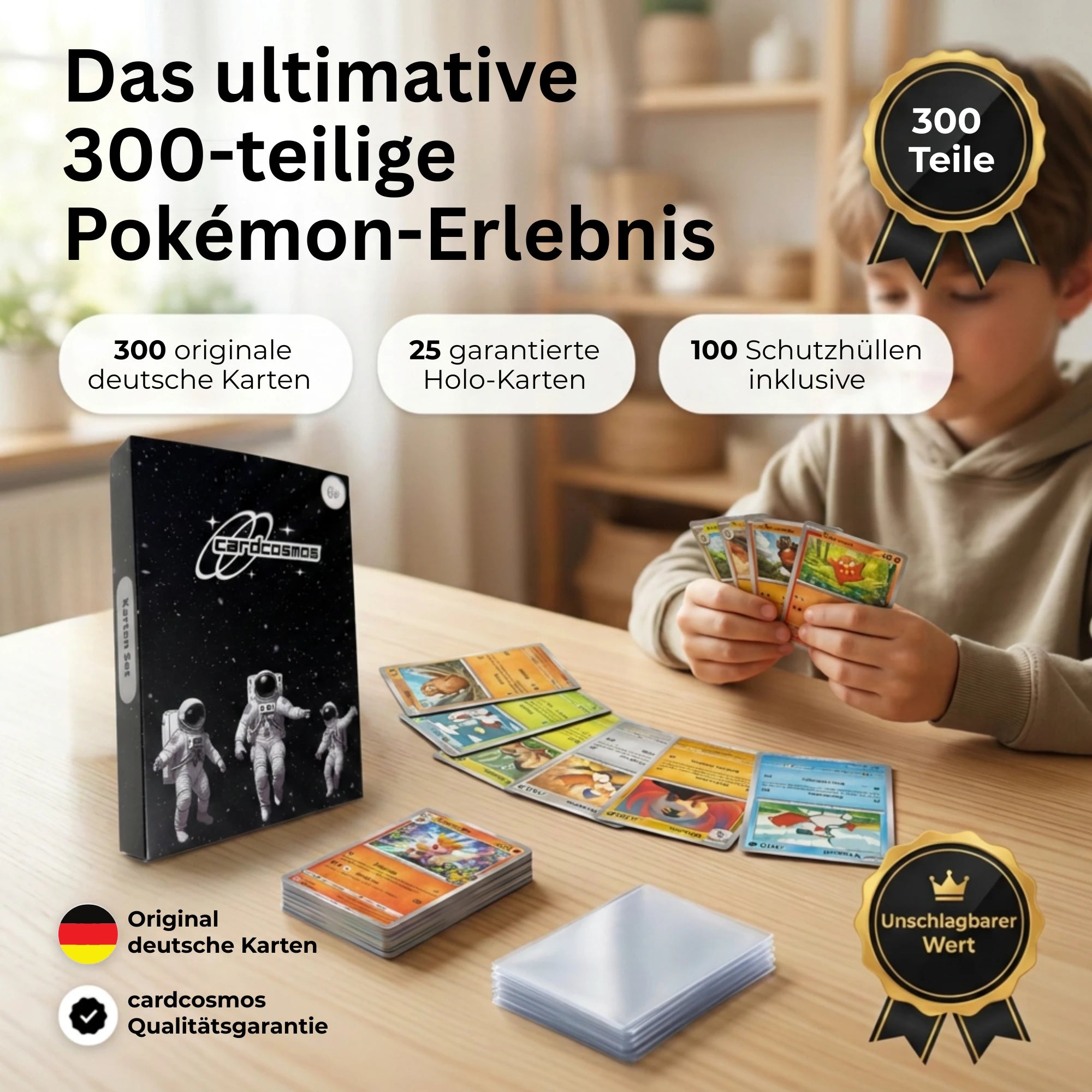 Set di carte Pokémon Tedesco – 200 carte incl. 25 Holo + 100 bustine protettive