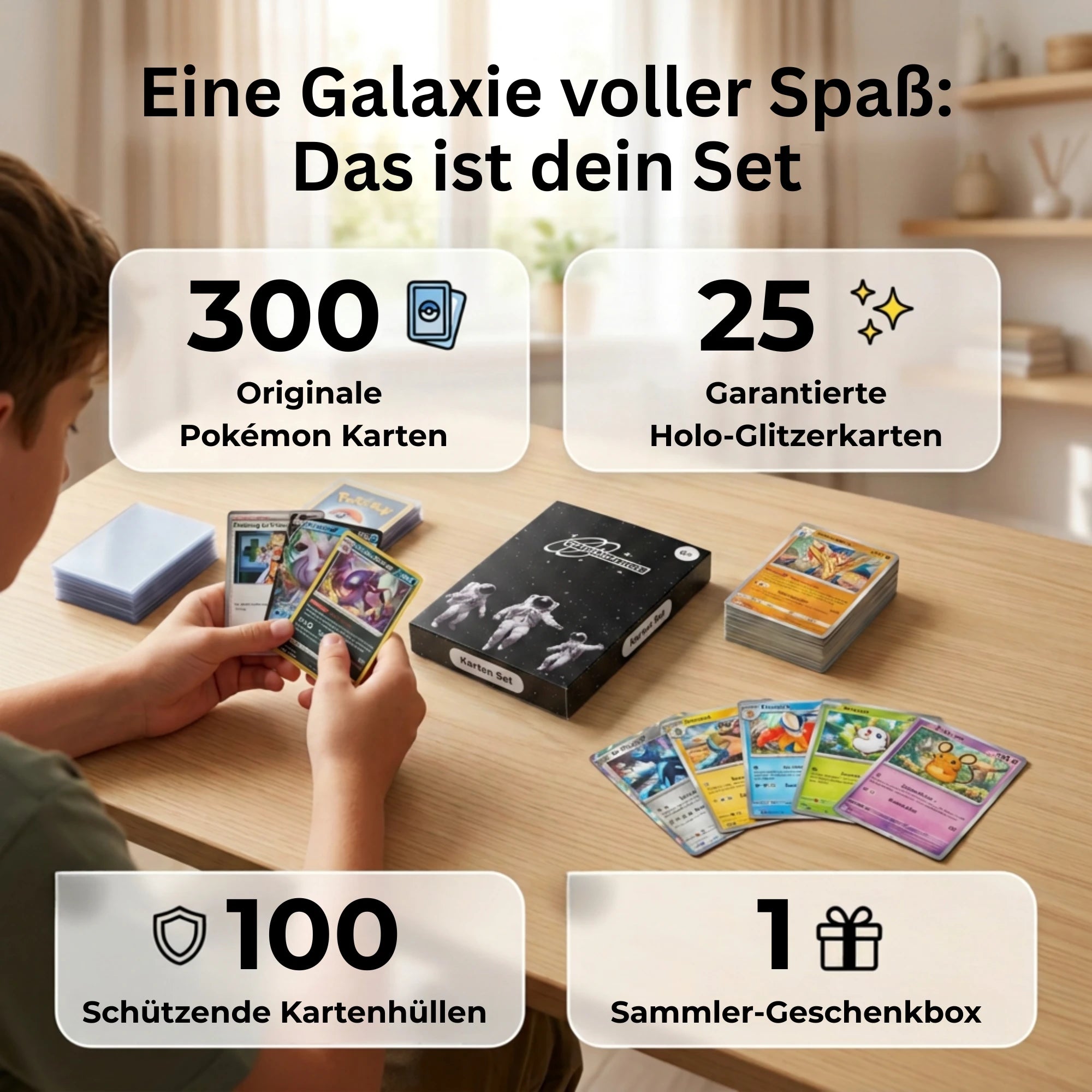 Pokémon Card Set German – 200 cards incl. 25 Holo + 100 Card Sleeves