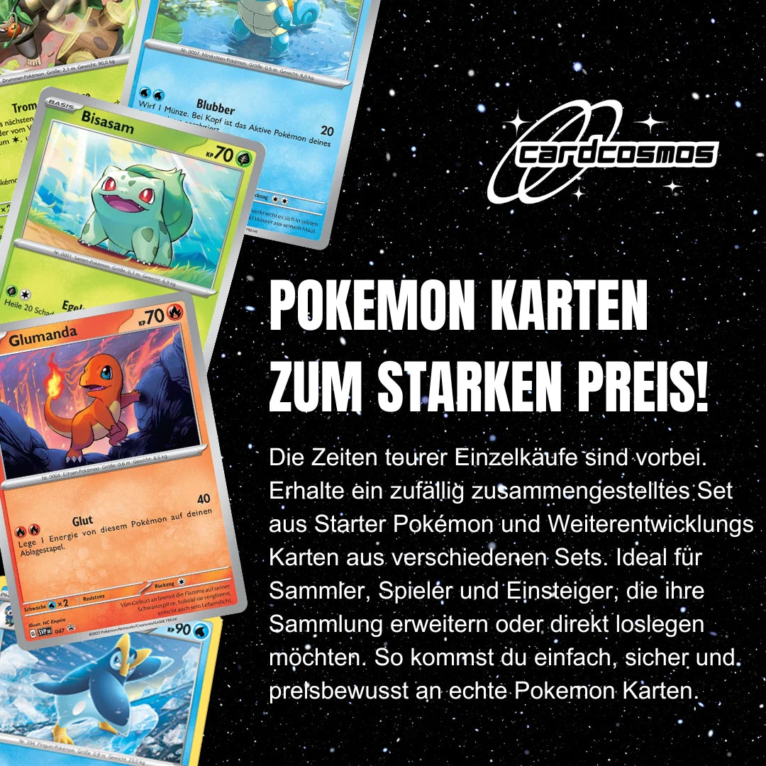 Pokémon Set di carte Tedesco – 10 carte Starter Pokémon & Mega-Entwicklung – Selezionate casualmente