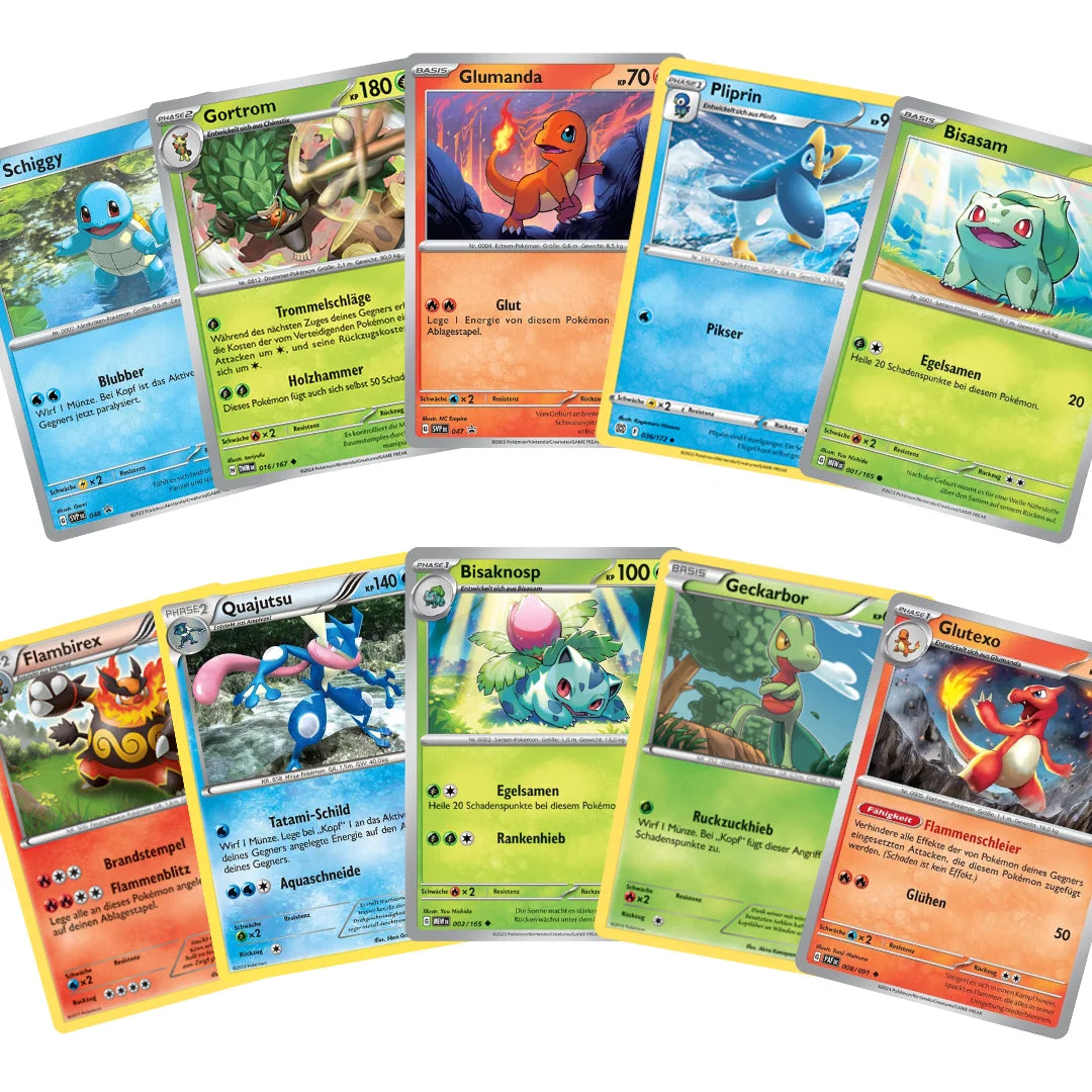Pokémon Set di carte Tedesco – 10 carte Starter Pokémon & Mega-Entwicklung – Selezionate casualmente