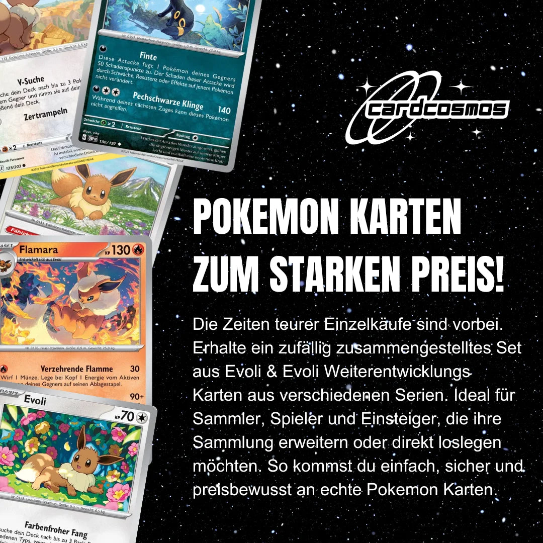 Pokémon Card Set English – 5 Eevee/Eevee & Evolutions Cards – Randomly Assembled