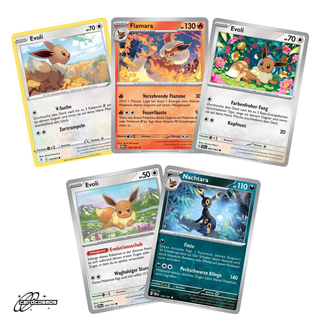 Pokémon Set di carte Tedesco – 5 carte Evoli/Eevee & Mega-Entwicklung – Selezionate casualmente