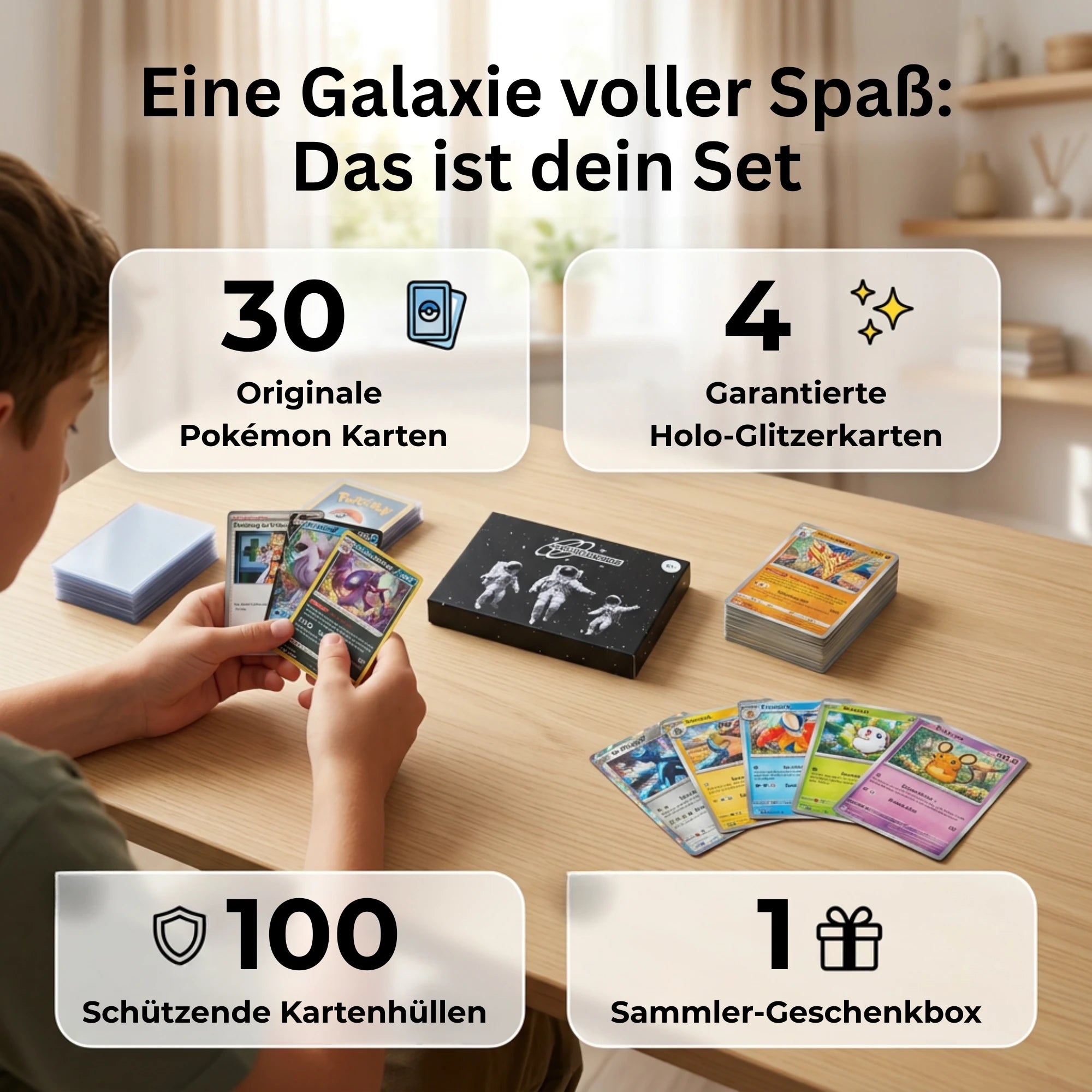 Set di carte Pokémon Inglese – 30 carte incl. 4 Holo + 100 Bustine protettive