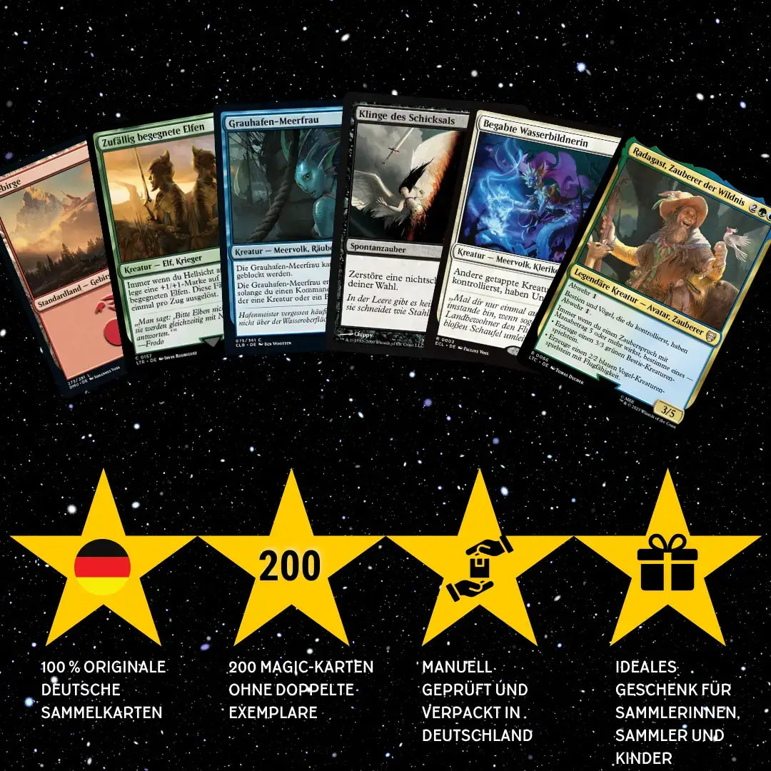 Magic: The Gathering Set di carte Tedesco – 200 carte incl. 16 Rare & 4 Foil + 100 bustine protettive