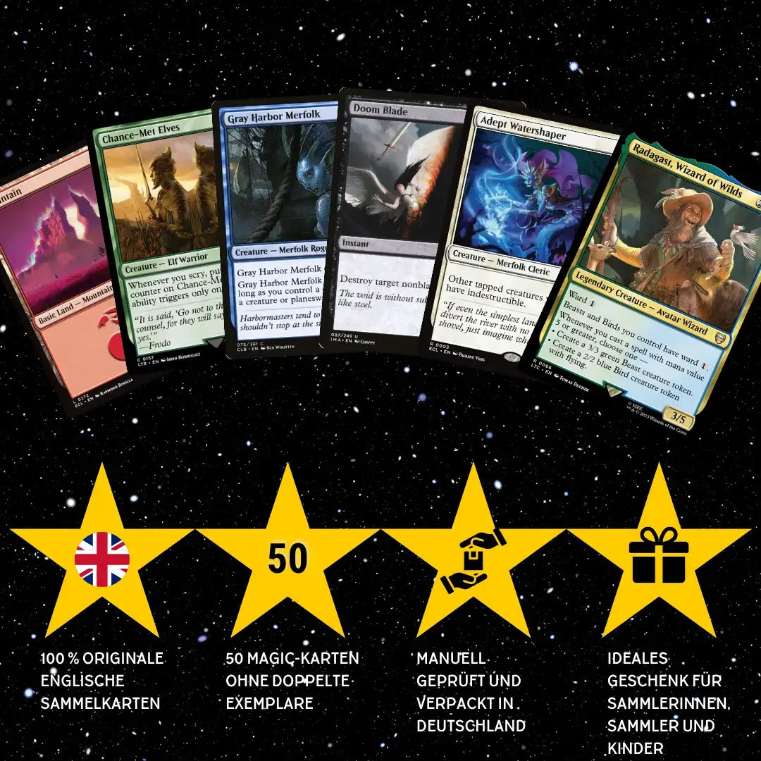 Magic: The Gathering Card Set English – 50 cards incl. 4 Rares & 1 Foil + 100 Card Sleeves