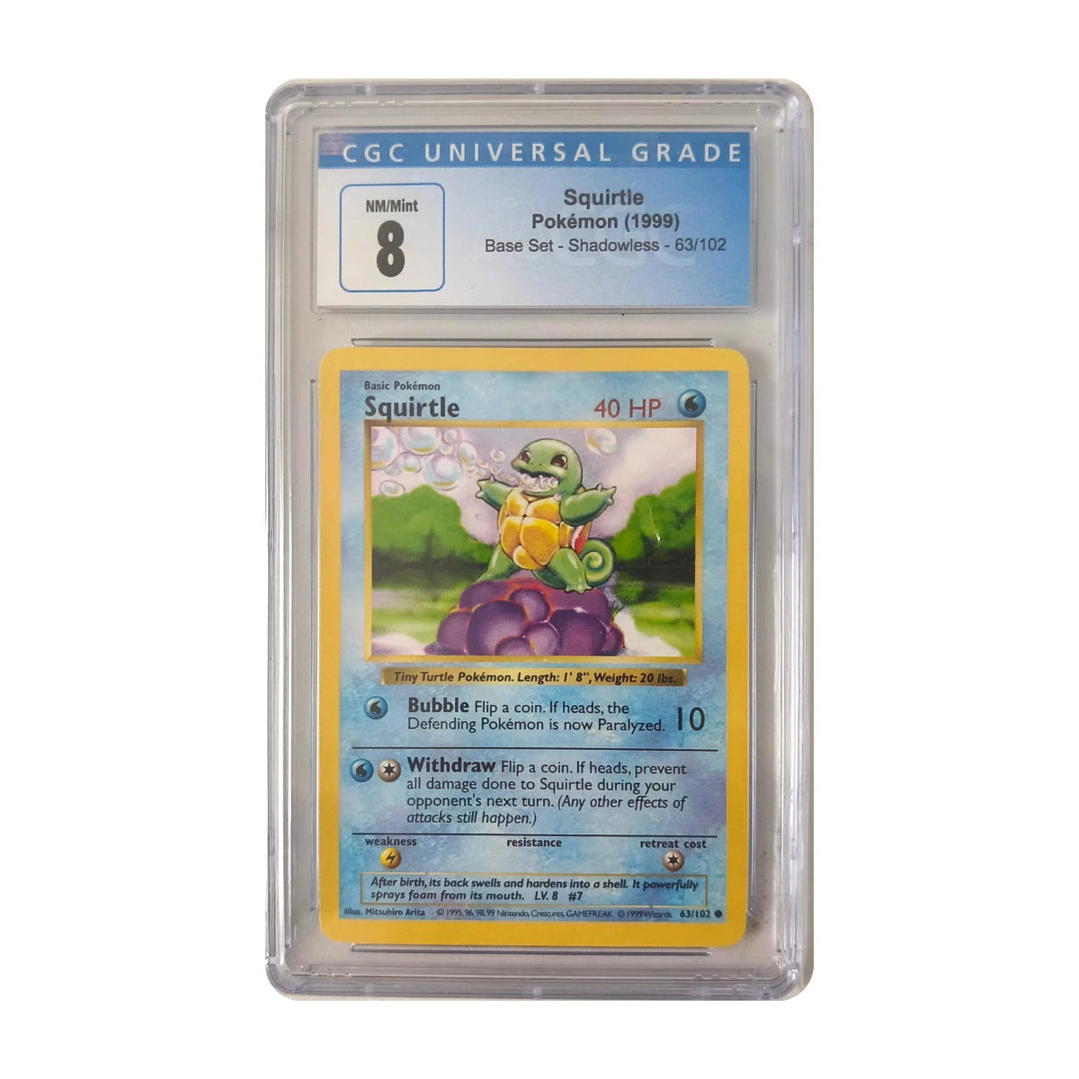 Pokémon - Squirtle #63/102 (Base Set Shadowless) – CGC 8 NM/Mint