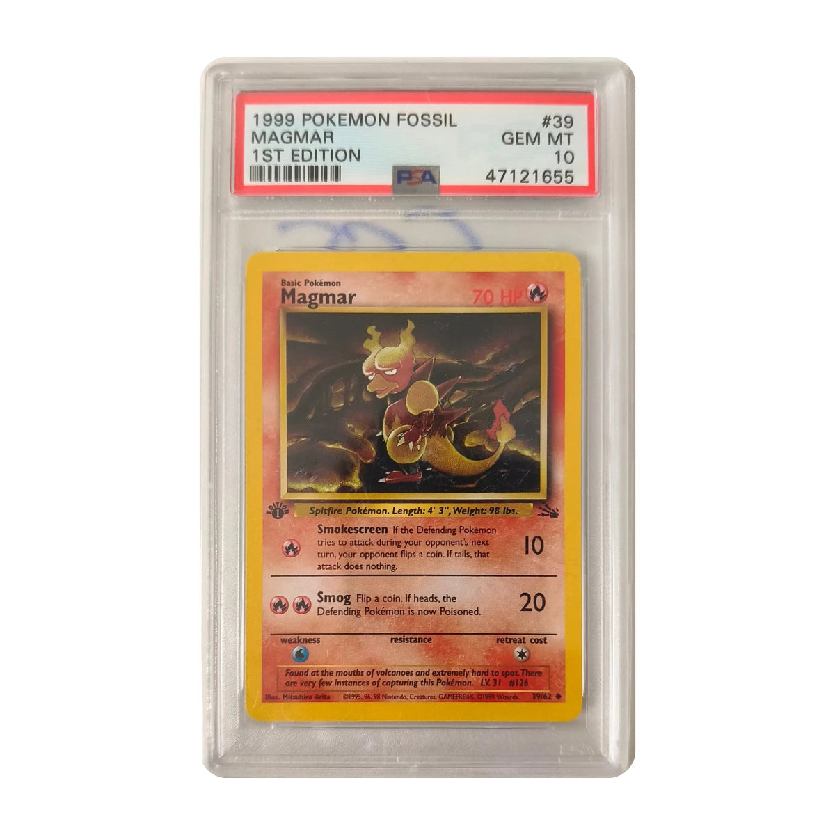 Pokémon - Magmar #39 (Fossil 1st Edition) – PSA 10 Gem Mint