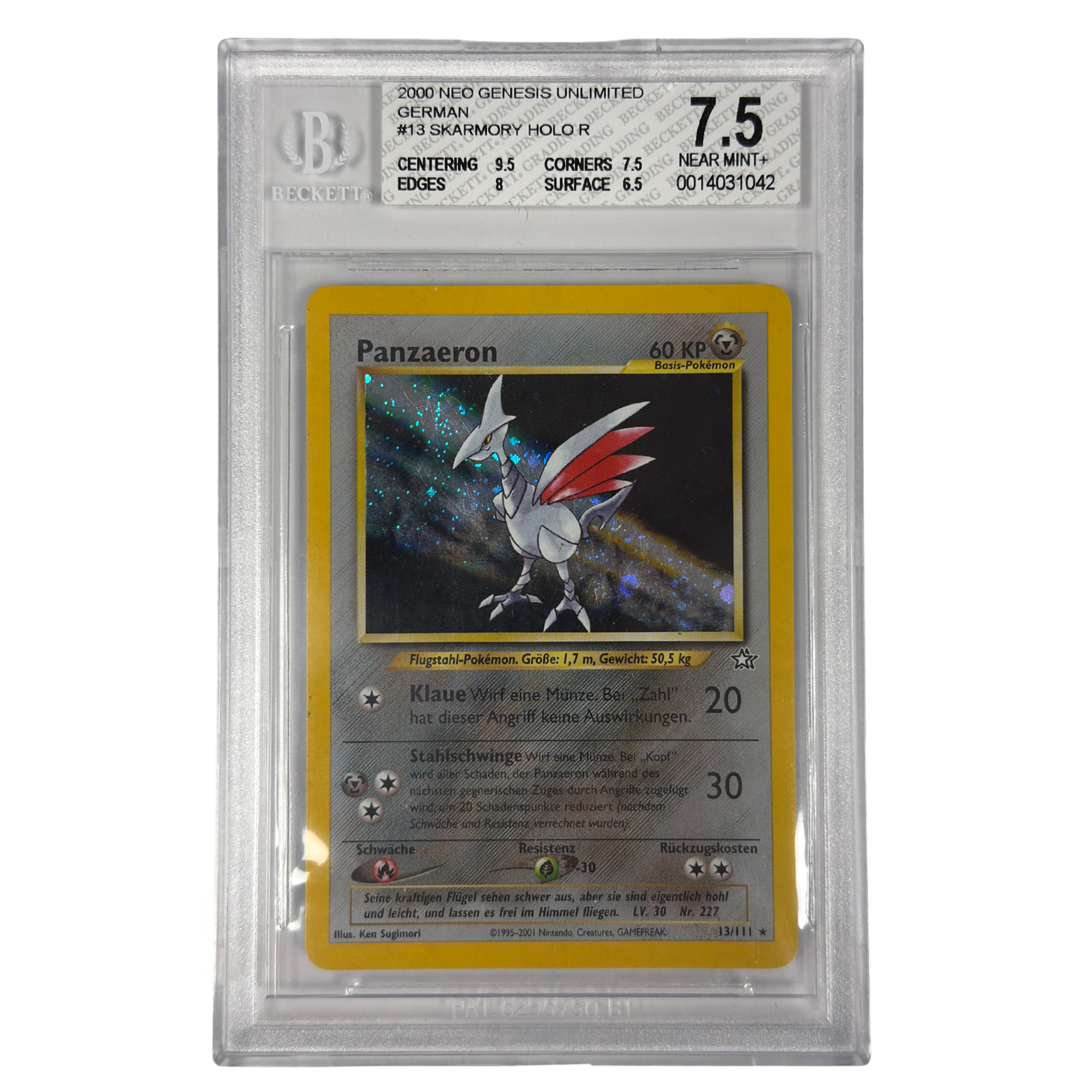 Pokémon - Skarmory Holo #13/111 (Neo Genesis Unlimited) – BGS 7.5 Near Mint+