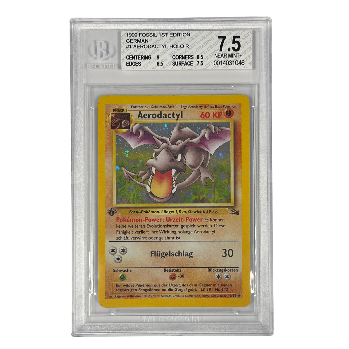Pokémon – Aerodactyl Holo #1/62 (Fossil 1st Edition) – BGS 7.5 Near Mint+