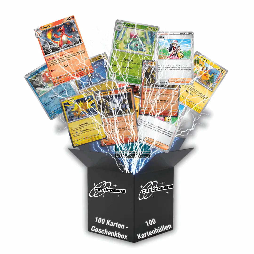 Pokémon Karten Set Deutsch – 100 Karten inkl. 12 Holo + 100 Kartenhüllen
