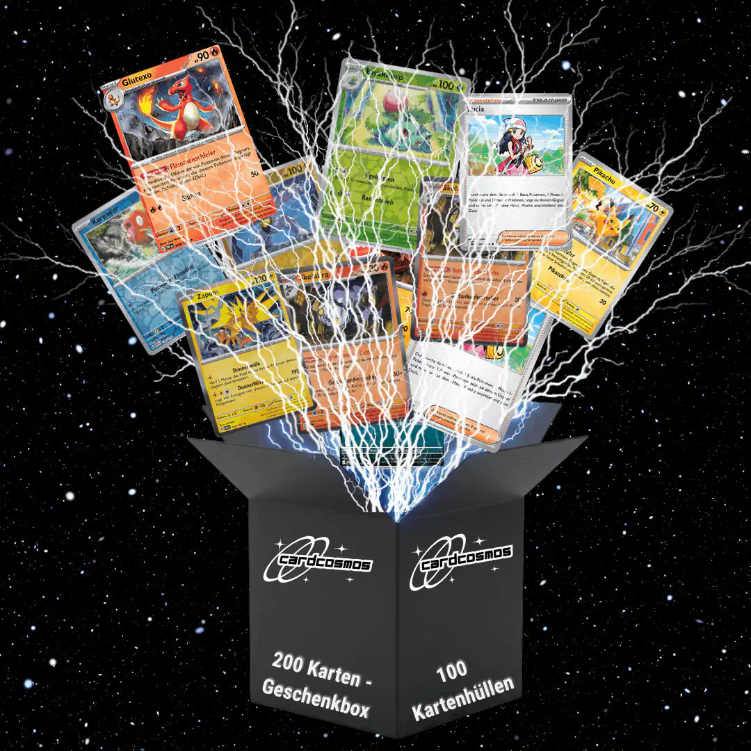 Pokémon Karten Set Deutsch – 200 Karten inkl. 25 Holo + 100 Kartenhüllen