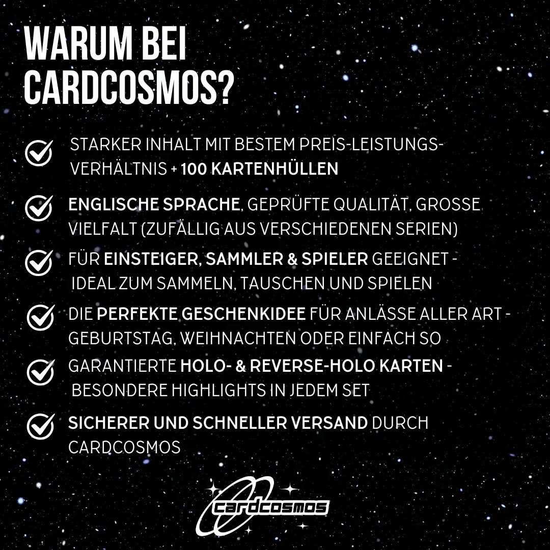 Pokémon Karten Set Englisch – 100 Karten inkl. 12 Holo + 100 Kartenhüllen