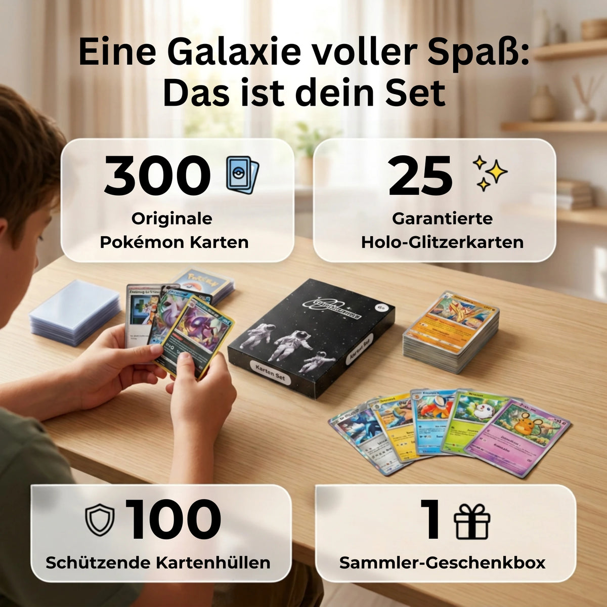 Pokémon Karten Set Englisch – 200 Karten inkl. 25 Holo + 100 Kartenhüllen