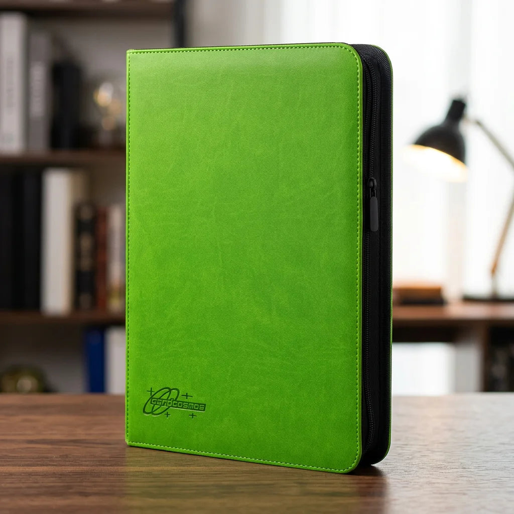 cardcosmos - 9 Pocket Zip Premium Leather Binder - Lime